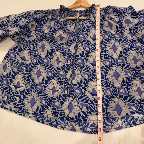 Free People Willow Printed Blouse in Blue Combo - Picture 8 of 12